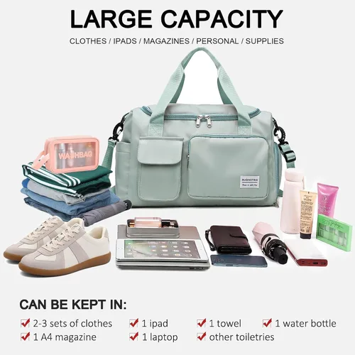 Miniatura 222 de Pequeña bolsa de gimnasio para mujer, bolsa de viaje con compartimento para zapatos