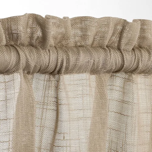 Miniatura 2 de Juego de 3 piezas de cortinas de ventana de cocina de lino semitransparentes con niveles y cenefa, color taupe. Gris pardo