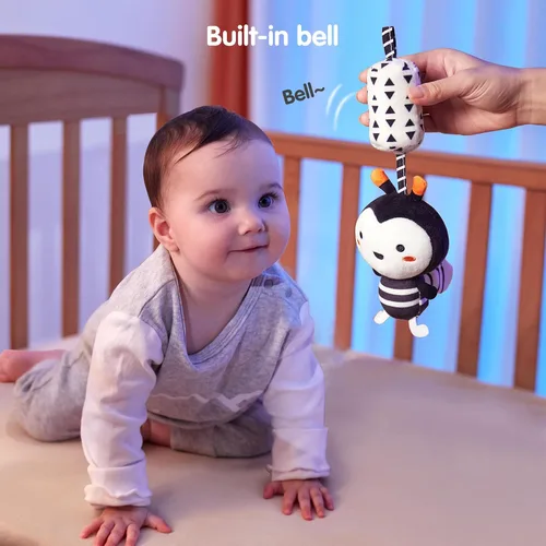 Miniatura 4 de TUMAMA Juguetes de bebé blanco y negro para 3, 6, 9, 12 meses, sonajeros colgantes de felpa, juguetes de cochecito para recién nacidos para niños