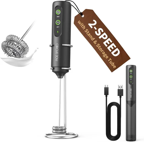 Miniatura 25 de CIRCLE JOY Espumador de leche recargable de mano, cabezal de batidor de doble bobina, espumador de café eléctrico, varilla espumadora de mano
