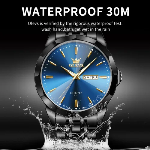Miniatura 4 de OLEVS Watch for Men Diamond Business Dress Analog Quartz Stainless Steel Waterproof Luminous Date Two Tone Luxury Casual Wrist Watch Blue