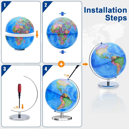 Miniatura 4 de Globo mundial para niños y adultos, mapa educativo giratorio de 12 pulgadas con soporte, globos interactivos autoensamblados para el aprendizaje