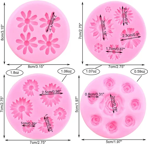 Miniatura 3 de Mujiang Moldes de silicona con diseño de margaritas de rosas, moldes para decoración de tartas, orquídeas y flores, juego de 4