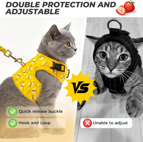 Miniatura 2 de BINGPET Arnés para gatos con correa y collar para caminar, a prueba de escapes, con correa de 59 pulgadas, arnés de chaleco suave ajustable