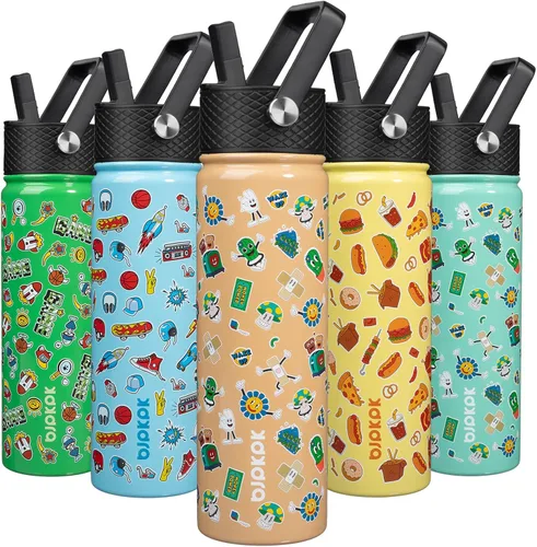 Miniatura 26 de BJPKPK Botella de agua aislada con tapa con pajilla, bonitas botellas de agua de 15 onzas, termo de metal de acero inoxidable, vasos reutilizables