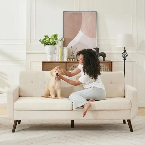 Miniatura 5 de Tbfit Sofá de dos plazas, sofás de estilo de mediados de siglo, sofá pequeño de bouclé para sala de estar, dormitorio, oficina, muebles tapizados