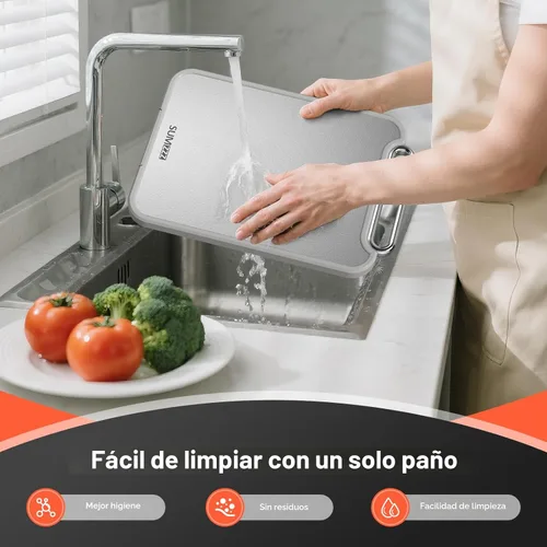 Miniatura 9 de Sumzzz Tabla de cortar de acero inoxidable para cocina, tabla de cortar 2 en 1 de doble cara, apta para lavavajillas, acero inoxidable de grado