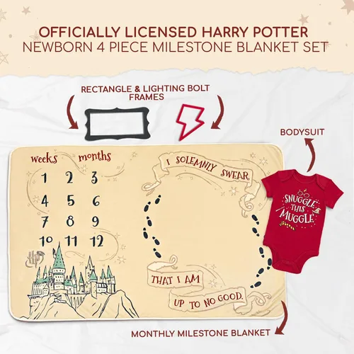 Miniatura 2 de Harry Potter Body para bebé y manta mensual de 4 piezas para recién nacido