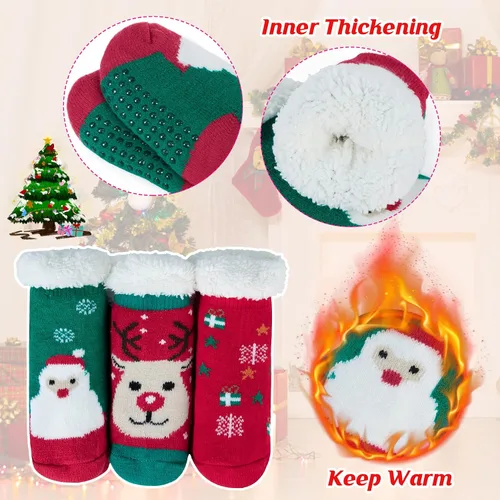 Miniatura 2 de Century Star Calcetines de Navidad con agarres de algodón para niños pequeños, calcetines de invierno antideslizantes