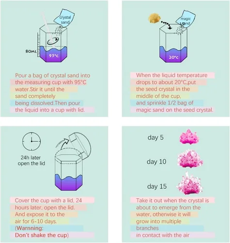 Miniatura 7 de Kit de cultivo de cristales para niños, kit experimental científico, juguetes STEM de descubrimiento para niños y niñas de 8 a 12 años, cultiva 4