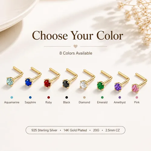 Miniatura 5 de LUCKYJEWUS Anillos de nariz en forma de L de 14k chapado en oro con pernos de plata esterlina para mujeres y hombres 20g, perno de nariz