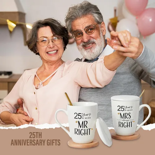 Miniatura 5 de AW BRIDAL Juego de 2 tazas de café novedosas para el 25º aniversario de boda, regalo de Navidad, para el señor y la señora, de 12 onzas, regalos