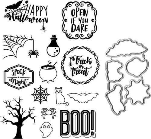 DzIxY Juego de sellos transparentes de árboles de araña de Halloween y troqueles de corte de metal para hacer tarjetas, álbumes de recortes,