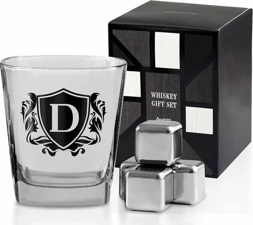 Miniatura 9 de Regalos de whisky para hombres, vaso de whisky con inicial personalizada con piedras de whisky para papá, novio, mejores amigos, compañeros