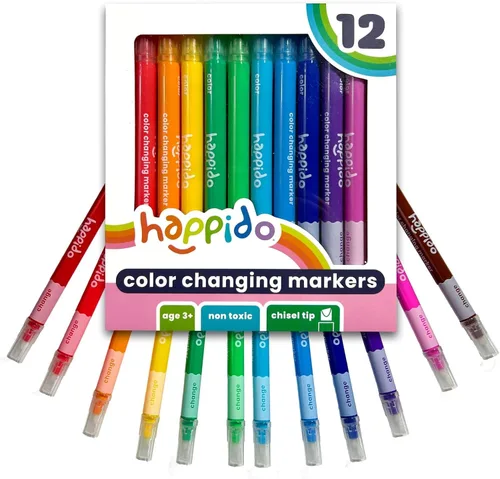 International Arrivals Juego de marcadores de doble cara que cambian de color para niños Happido, juego de 12 marcadores no tóxicos con punta de