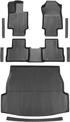 Alfombrillas actualizadas para Toyota RAV4 2025-2019 y RAV4 Hybrid+placas para umbral de puerta, 9 piezas, revestimientos de suelo TPE + alfombrilla