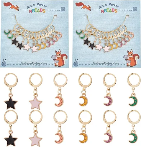 Miniatura 17 de NBEADS 20 piezas marcadores redondos de punto con anillo de animales, marcadores de punto de ganchillo esmaltados de aleación, cierre de acero