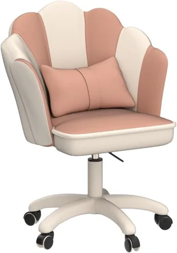 Miniatura 4 de Silla de escritorio Petal con cojín de lazo, silla de tocador de terciopelo con ruedas, silla de oficina tapizada para niñas y mujeres, sillas