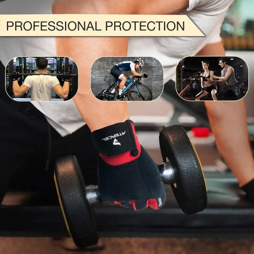 Miniatura 5 de ATERCEL Guantes de entrenamiento para hombres y mujeres, guantes de ejercicio para levantamiento de pesas, ciclismo, gimnasio, entrenamiento, Rojo