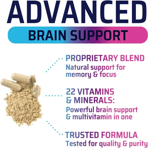 Miniatura 7 de Píldoras de suplemento de memoria cerebral, nootrópicos de fuerza 3X para concentración, claridad y apoyo de enfoque, salud cerebral, vitaminas