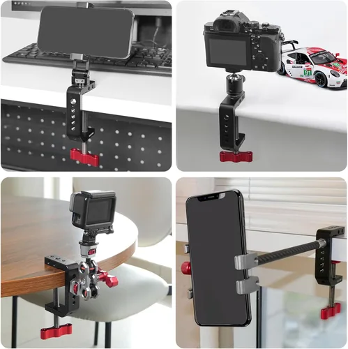Miniatura 7 de Soporte para cámara de escritorio con abrazadera C, abrazadera en C de mesa de aluminio con rosca de 1/4 de pulgada 3/8 pulgadas, soporte DSLR