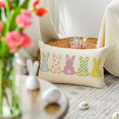 Miniatura 2 de AVOIN colorlife Funda de cojín de Pascua en blanco y negro, 18 x 18 pulgadas, decoración para sofá y fiesta de primavera