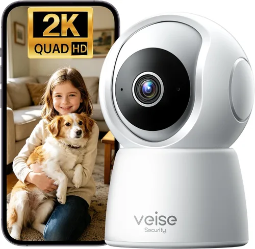 Veise Cámara interior 2K para seguridad del hogar, monitor inalámbrico de 360° para mascotas y bebés con aplicación de teléfono, detección de