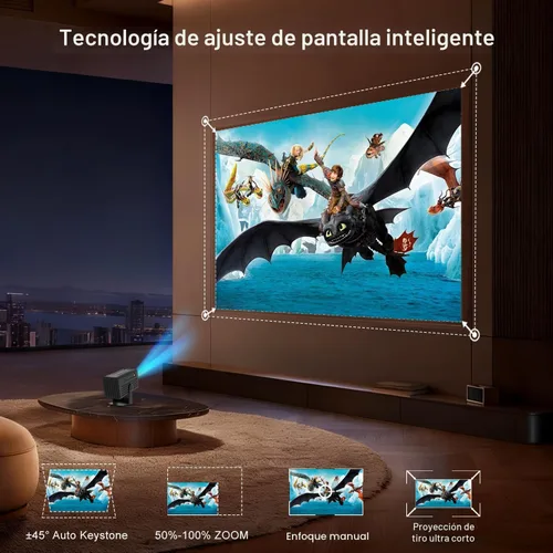 Miniatura 6 de Mini proyector con WiFi y Bluetooth, soporte 4K 260 ANSl proyector portátil inteligente, Keystone automático, rotación de 135 grados, proyector