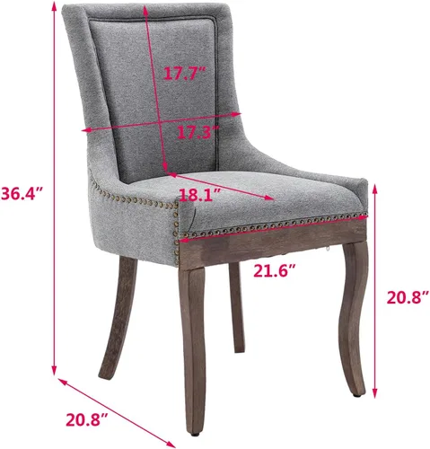 Miniatura 3 de Aoowow Juego de 2 sillas laterales tapizadas vintage de tela, sillas de madera maciza para cocina, comedor con cabezas de clavo, patas de madera