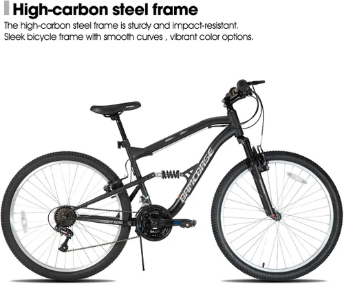 Miniatura 2 de Hiland Bicicleta de montaña de suspensión completa para hombre, 18 velocidades, rueda de 26 pulgadas, bicicleta de doble freno V para hombres