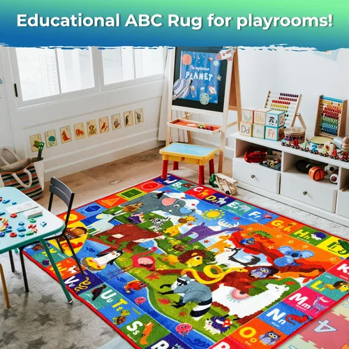 Miniatura 3 de QUOKKA Alfombra de aula para niños, alfombra ABC de 79 x 60 para sala de juegos, alfombra de aprendizaje del alfabeto para dormitorio, alfombra