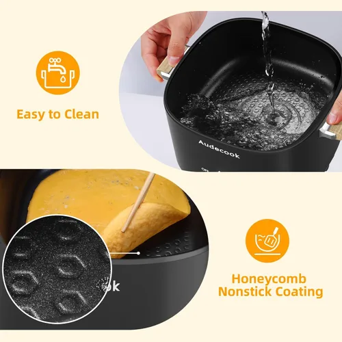 Miniatura 6 de Audecook Hot Pot Eléctrico, Multicocina antiadherente portátil de 2.5 L para 1-3 personas, sartén eléctrica de viaje con textura de panal con Negro