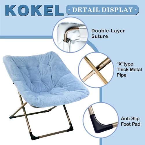 Miniatura 4 de Kokel Silla plegable de felpa y otomana acolchada con marco de metal para sala de estar (BLUE-TM19)