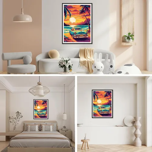 Miniatura 3 de SENQAO Kits de arte de diamantes de coche para adultos, kits de arte de diamantes de coco 5D, pintura de paisaje de puesta de sol, taladro completo