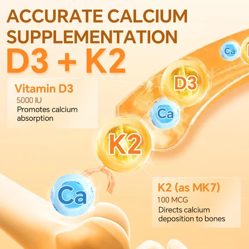 Miniatura 4 de ZEBORA Vitamina D3 K2 con zinc y selenio - 5000 UI de vitamina D3, 100 Mcg MK7 Vitamina K2 para una máxima absorción, apoya huesos, dientes