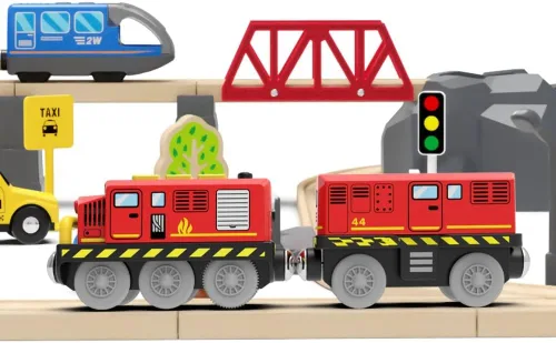 Miniatura 3 de Train Toys - Tren de locomotora a pilas para pista de madera, tren motorizado para niños pequeños con conexión magnética, compatible con Thomas