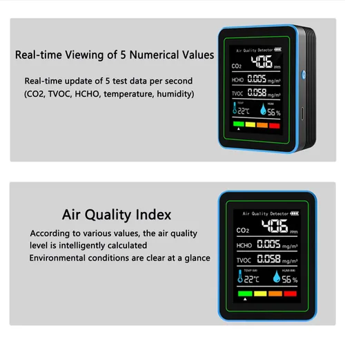 Miniatura 3 de Monitor de calidad del aire interior: Sensor de humedad de temperatura con CO2, TVOC, HCHO, detector portátil profesional, medidor de calidad