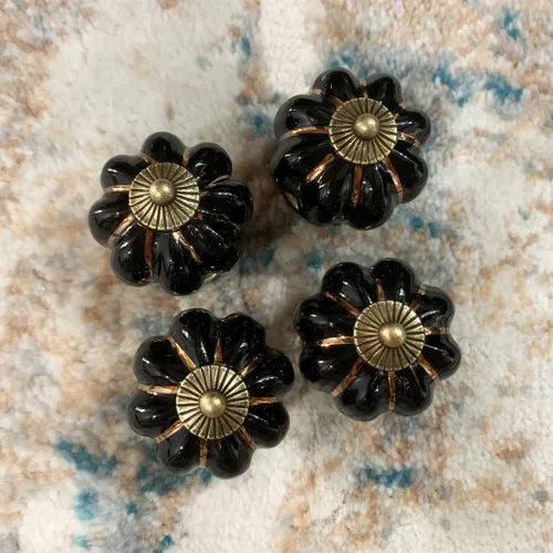 Miniatura 6 de Pomos de cerámica para gabinete, paquete de 4, manijas de puerta de calabaza elegantes y vintage para cocina/cajón/armario/armario (negro, 4 piezas)