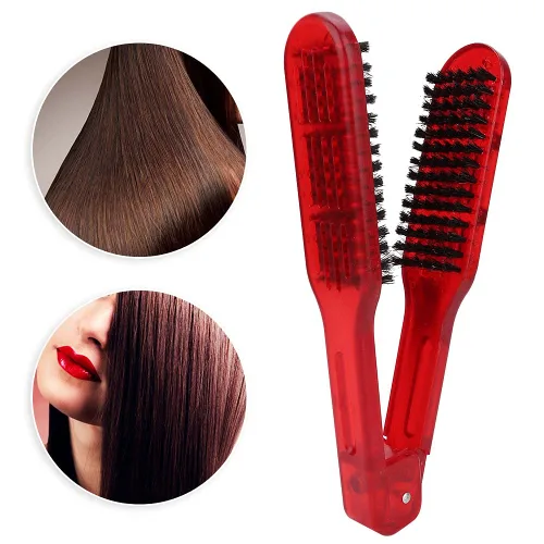 Miniatura 5 de Sh de doble cara, herramienta de peine para enderezar el cabello, herramientas en forma de V para peluquería casera [rojo]
