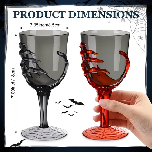 Miniatura 3 de Dandat Juego de 24 copas de mano de esqueleto de Halloween de 12 onzas de plástico transparente para Halloween, juego de copas de vino para naranja