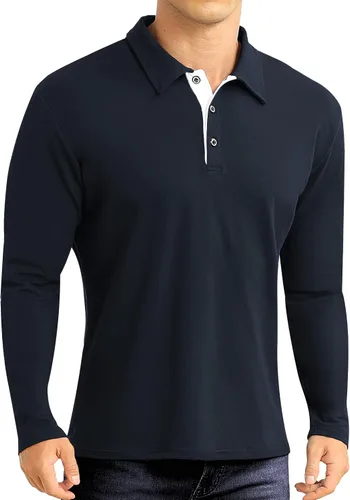 NITAGUT Camisa polo de manga corta y larga para hombre estilo casual ajuste delgado camiseta de algodón de diseño básico para hombre