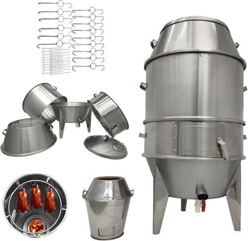 TECHTONGDA Horno de pato de acero inoxidable, horno de pato asado de carbón comercial, 23.6 x 23.6 x 53 pulgadas con 15 ganchos y 20 pasadores de