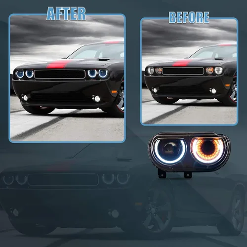 Miniatura 3 de Conjunto de faros delanteros VLAND Compatible con Dodge Challenger 2008-2014 3ra Gen Cupé, Normal