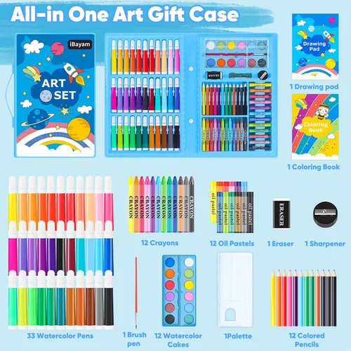 Miniatura 2 de iBayam Juego de colorear para adultos, lindas cosas preparatorias, paquete de 149 suministros de dibujo para bocetos, kits de pintura, juego de Azul
