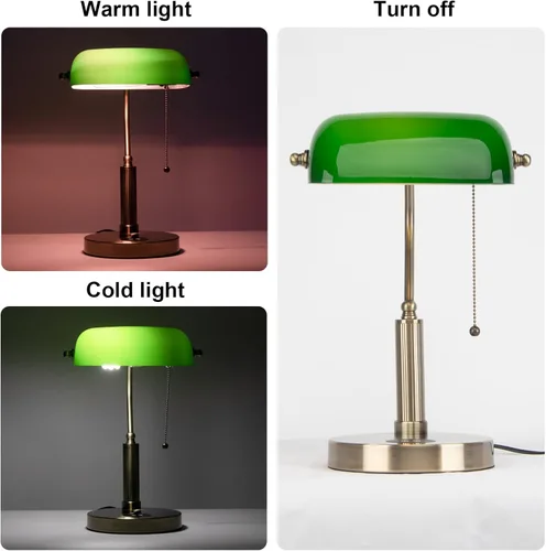 Miniatura 6 de FIRVRE Lámpara de Escritorio de Banco de Vidrio con Puerto de Carga Inalámbrica USB Lámpara de Escritorio LED Lámpara de Mesa con Cadena de Tirón