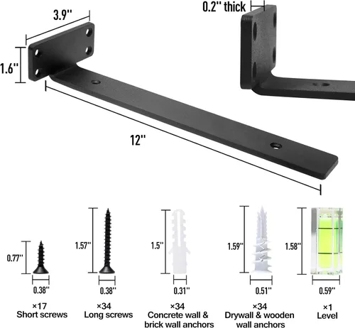 Miniatura 3 de HITOMEN Soportes de estante flotantes resistentes, accesorios de estantes ocultos de 12 pulgadas (1/5 pulgadas de grosor), soportes de hierro L