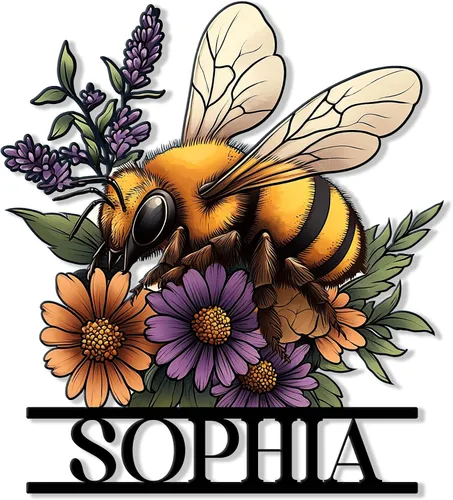 Miniatura 5 de Letrero de metal personalizado de abeja, cartel colgante de abeja de miel, porche de bienvenida al aire libre, valla de pared con nombre