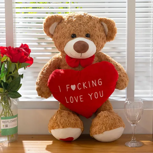 Miniatura 2 de HollyHOME Oso de peluche de San Valentín de 24 pulgadas con corazón rojo, regalo de San Valentín para ella, novia, novio, amante, color marrón