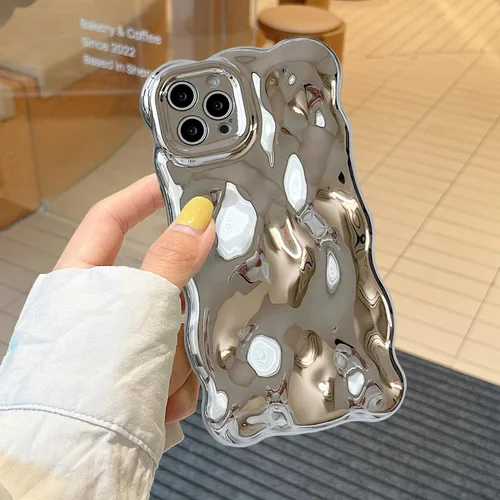 Miniatura 11 de XIZYO Funda para iPhone 13 de 6.1 pulgadas, bonito patrón de ondas, estético, 3D, rizado, ondulado, chapado en purpurina, para mujeres y niñas, Azul
