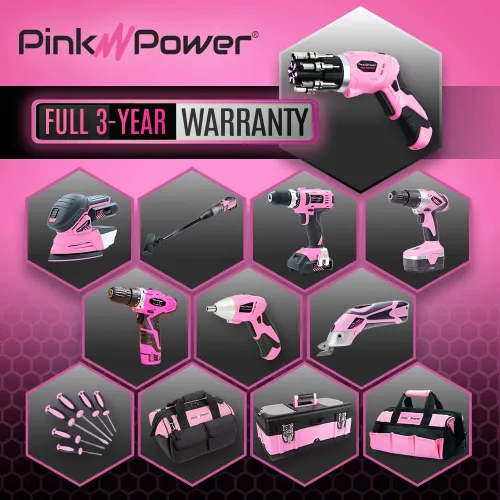 Miniatura 6 de Pink Power, taladro eléctrico de 4,8 Volt, recargable, juego de desarmadores con nivel de burbuja.